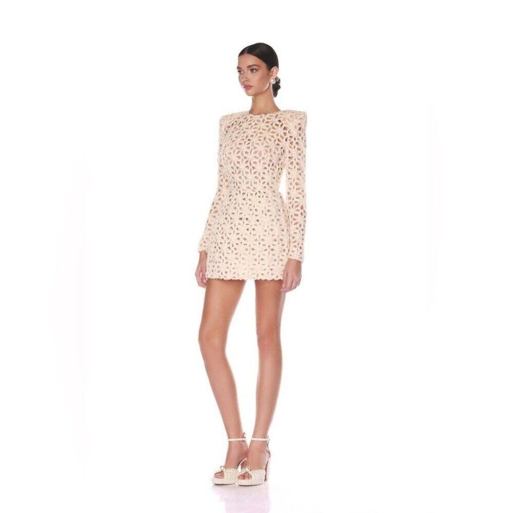 NWOT BRONX AND BANCO CASEY BEIGE MINI DRESS, wedding bridal long sleeve dress - Picture 3 of 16